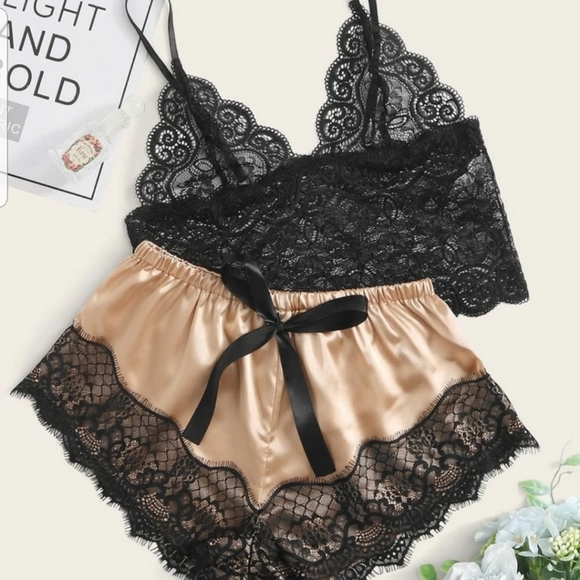 SHEIN Other - SHEIN Lace Bralette With Satin Shorts